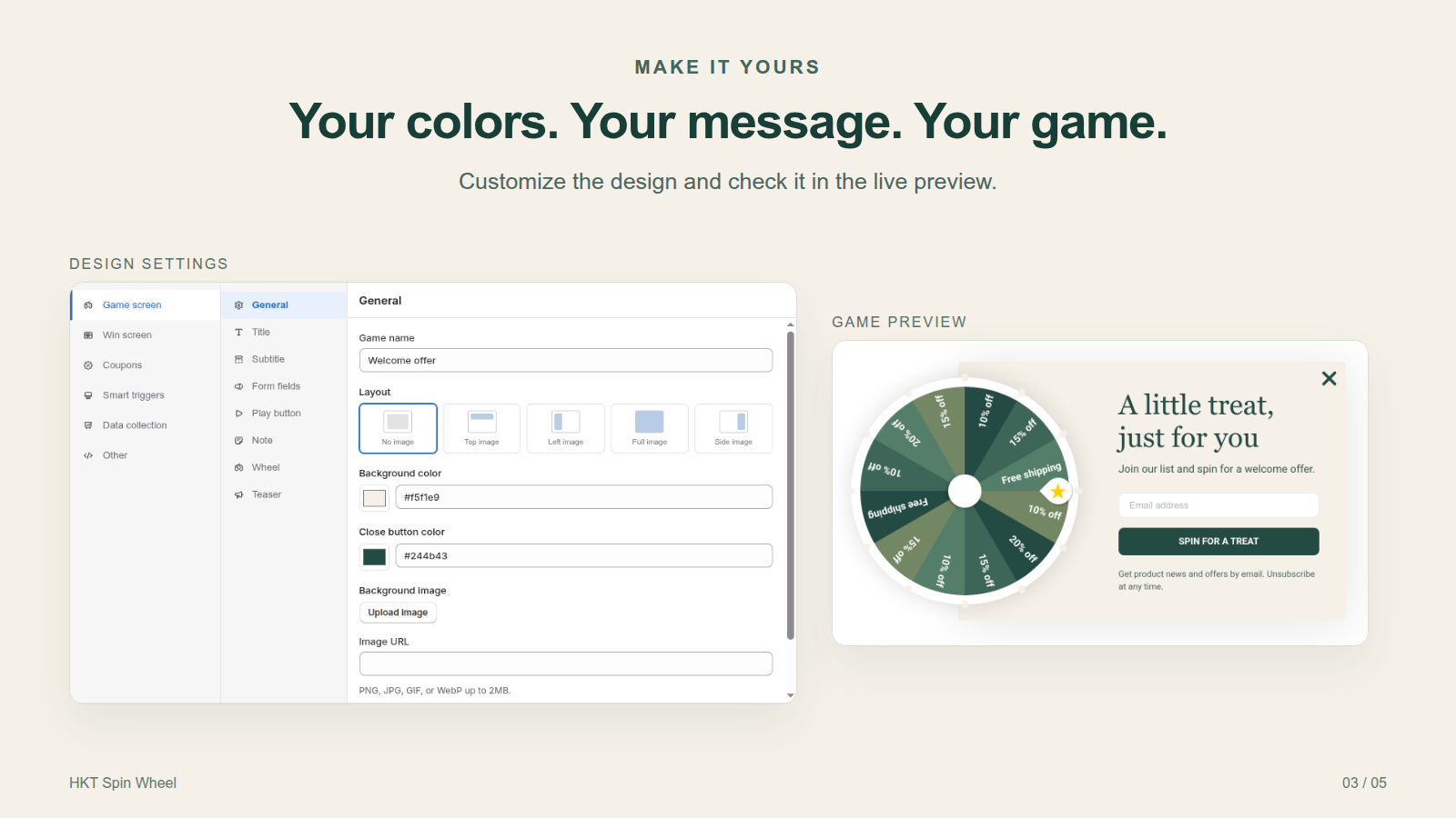 Design settings and game preview in HKT Spin Wheel