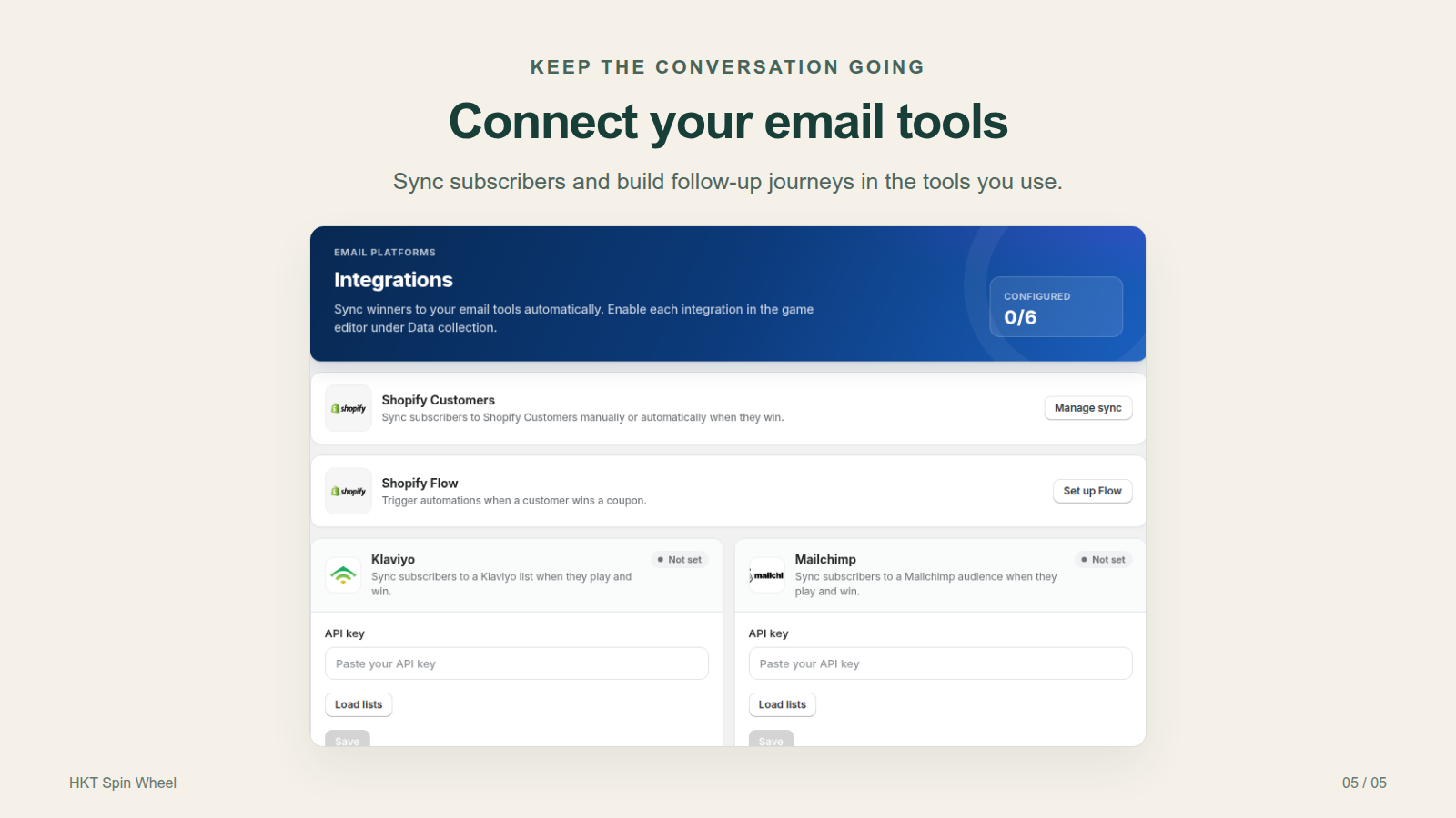 Email integrations in HKT Spin Wheel