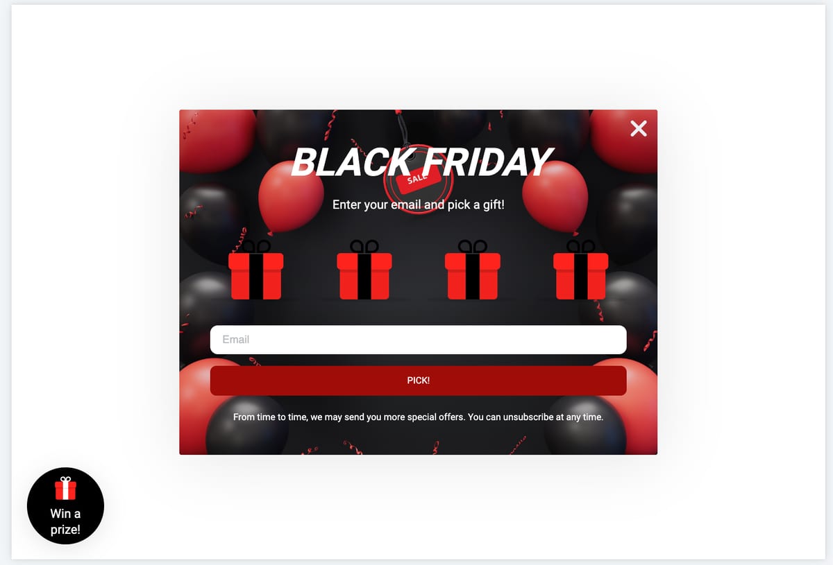 Black Friday pick-a-gift popup game