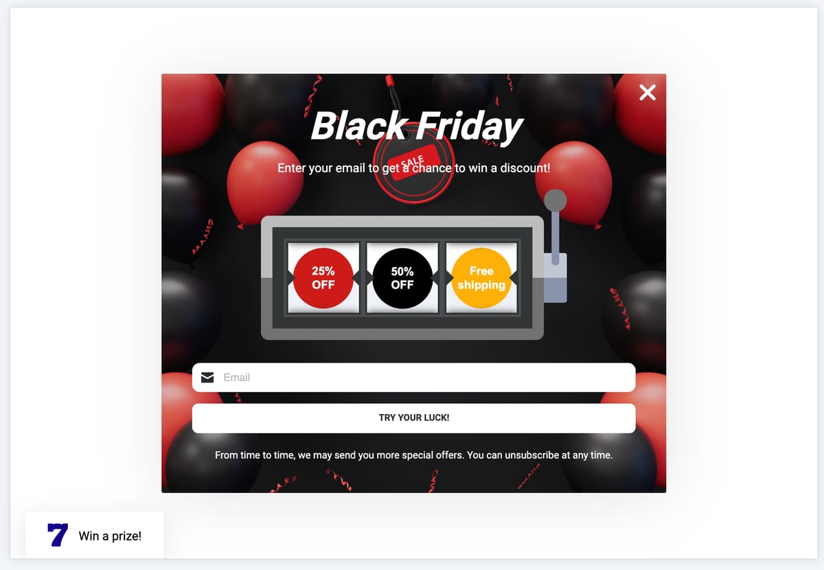 Black Friday slot machine popup game