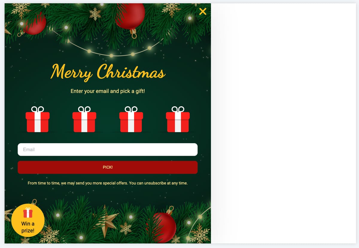 Christmas pick-a-gift popup game