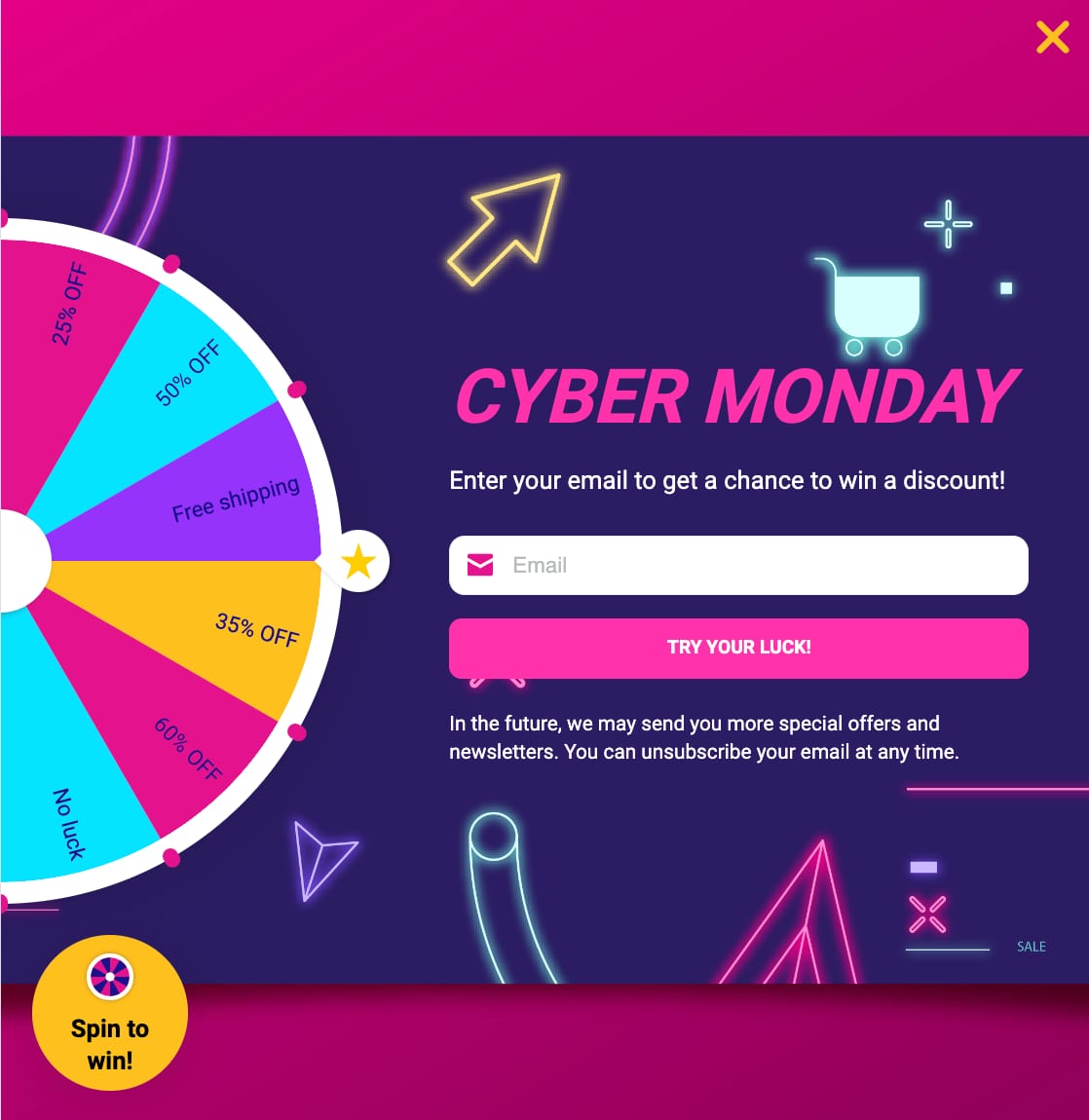 Cyber Monday spin-to-win wheel popup
